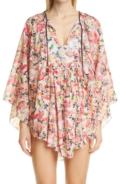 Shop Stella Mccartney Floral Print Cover-up Caftan In Multicolor Pink