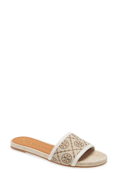 Tory Burch T Monogram Jacquard Espadrille Slides In Beige brown