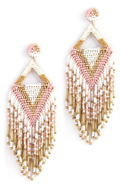 Shop Deepa Gurnani Bina Beaded Tassel Drop Earrings In Dusty Pink