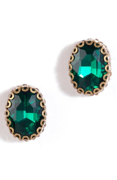 Shop Deepa Gurnani Aria Oval Crystal Stud Earrings In Emerald