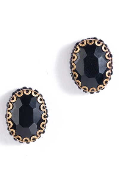 Shop Deepa Gurnani Aria Oval Crystal Stud Earrings In Black