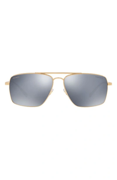 Shop Versace 61mm Polarized Navigator Sunglasses In Gold/ Dark Grey Silver Mirror