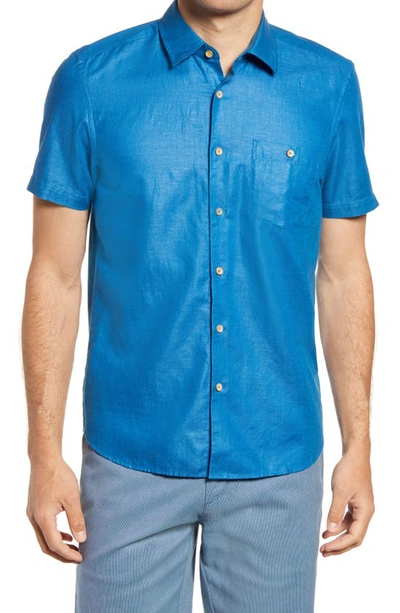 Shop Ted Baker Civiche Linen & Cotton Button-up Shirt In Teal-blue