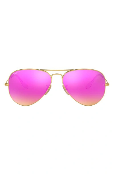 Shop Ray Ban Standard Icons 58mm Mirrored Polarized Aviator Sunglasses In Gold/ Pink Mirror