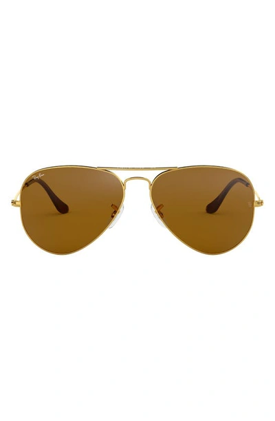 Shop Ray Ban Small Original 55mm Aviator Sunglasses In Gold/ Brown Solid