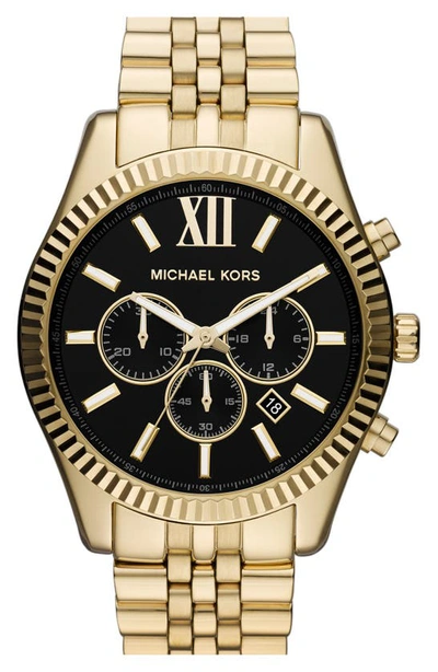 Shop Michael Kors 'large Lexington' Chronograph Bracelet Watch, 45mm In Gold/ Black