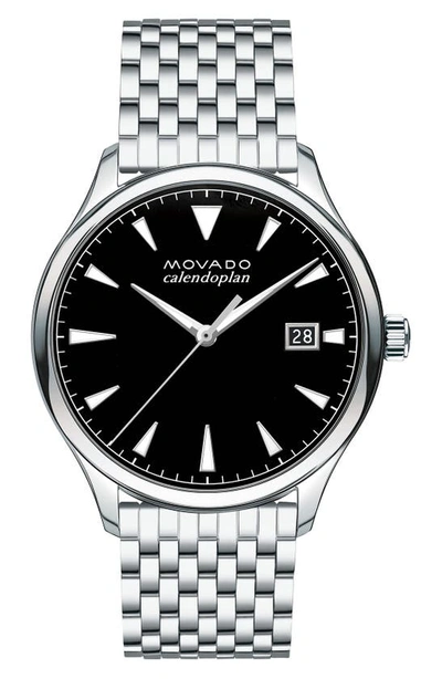Shop Movado Heritage Calendoplan Bracelet Watch, 40mm In Silver/ Black