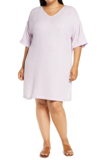 Shop Eileen Fisher Organic Cotton V-neck Dress In Malow