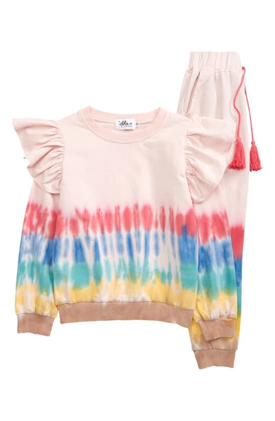Shop Lola & The Boys Kid's Dip Dye Ruffle Pullover & Joggers Set In Pink Multi