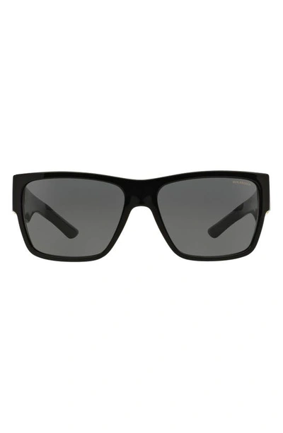 Shop Versace 59mm Polarized Square Sunglasses In Black/ Black Solid