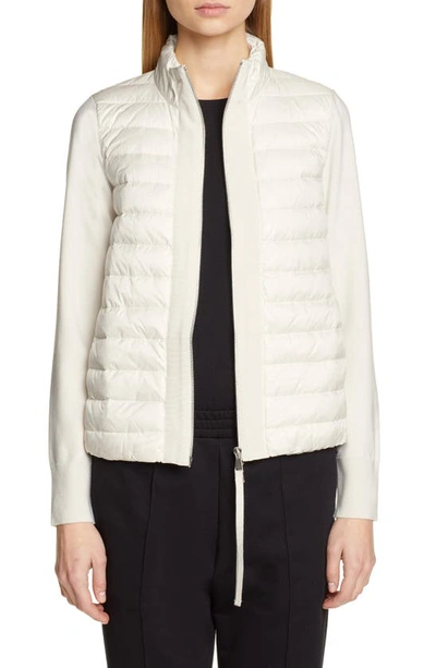 Shop Moncler Quilted Lightweight Down & Cashmere Cardigan In White