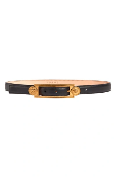 Shop Versace Medusa Medallion Leather Belt In Black