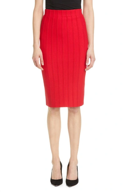 Shop Emporio Armani Rib Knit Pencil Skirt In Red