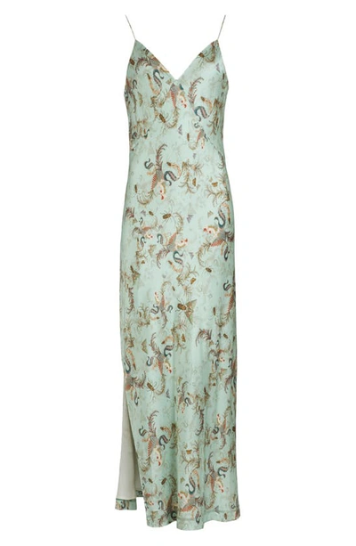 Shop Allsaints Melody Print Slipdress In Aqua Blue