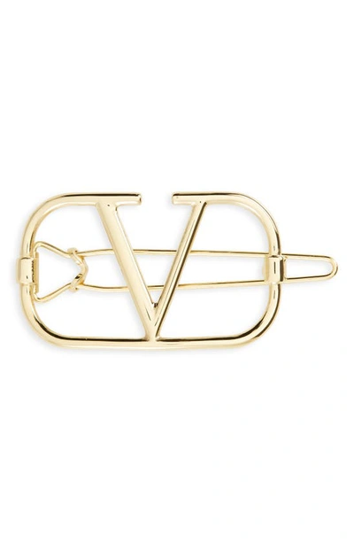 Shop Valentino Vlogo Hair Clip In Gold