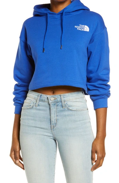 Shop The North Face Logo Crop Hoodie In Tnf Blue