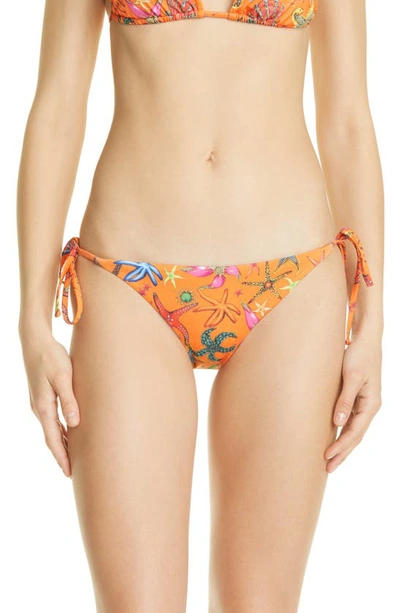 Shop Versace Side Tie Bikini Bottoms In Arancione Multicolor