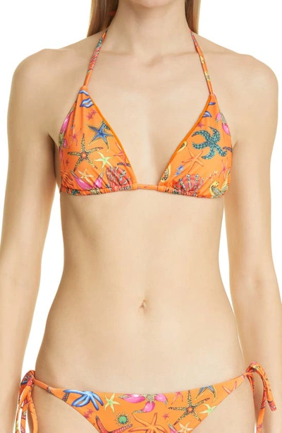 Shop Versace Trésor De La Mer Triangle Bikini Top In Arancione Multicolor