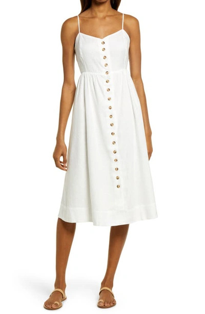 Shop Madewell Button Front Linen Blend Midi Dress In Lighthouse