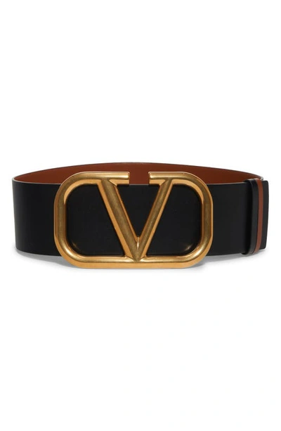 Shop Valentino Vlogo Leather Belt In Selleria/ Nero
