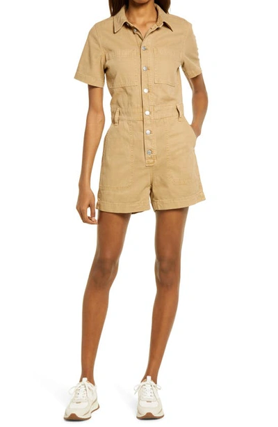 Shop Madewell Garment Dyed Relaxed Coverall Romper In Seed Khaki