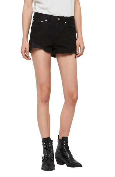 Shop Allsaints Mai Distressed Denim Shorts In Black