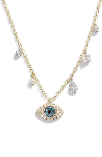 Shop Meira T Pave Diamond Evil Eye Pendant Necklace In Yellow Gold