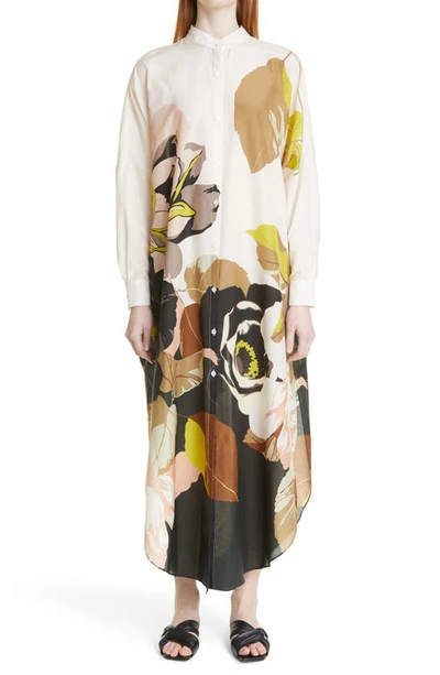 Shop Adam Lippes Floral Cotton & Silk Voile Caftan In Ivory Floral