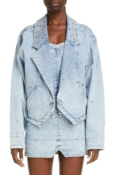 Shop Isabel Marant Depaline Stud Denim Jacket In Light Blue