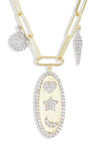 Shop Meira T Moon & Star Diamond Charm Necklace In Yellow Gold