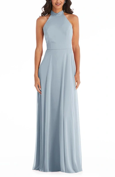 Shop After Six Backless Halter Evening Gown In Mist