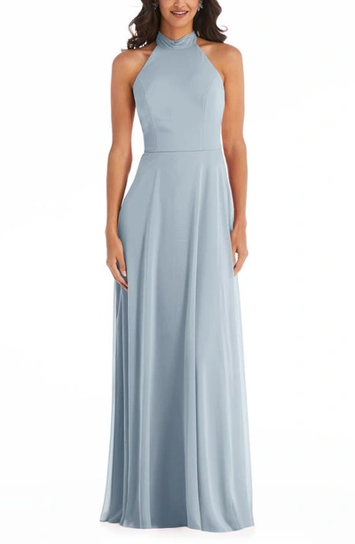 After Six Backless Halter Evening Gown In Mist