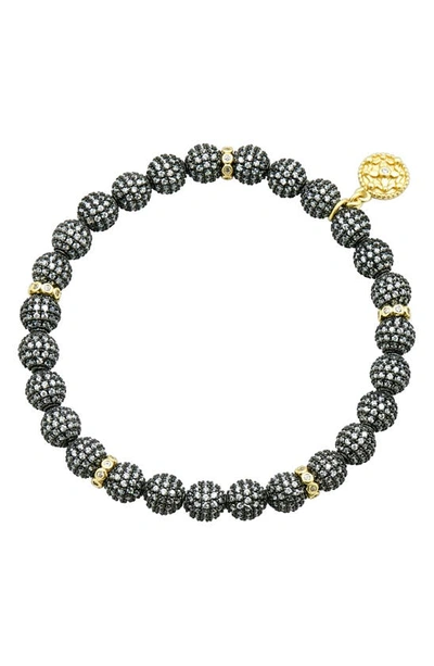 Shop Freida Rothman Matte Bead Stretch Bracelet In Black/ Gold