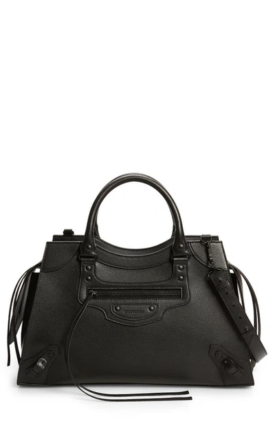 Shop Balenciaga Medium Neo Classic City Leather Top Handle Bag In Black/black