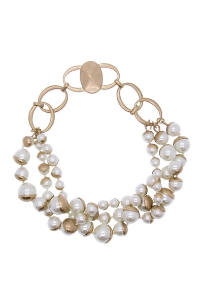 Shop Saachi Half Moon Imitation Pearl Cluster Statement Necklace In Ivory