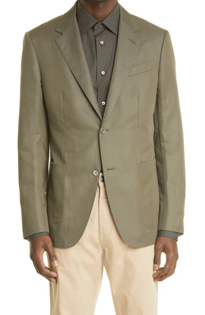 Shop Ermenegildo Zegna Cotton & Linen Sport Coat In Dark Green Solid