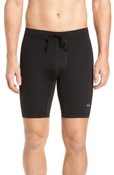 Shop Alo Yoga Warrior Compression Shorts In Jet Black