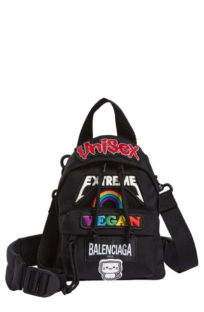 Shop Balenciaga Mini Gamer Patch Crossbody Backpack In Black