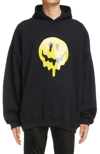 Shop Balenciaga Drip Smiley Face Oversize Hoodie In Black