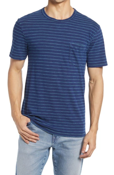 Shop Faherty Indigo Pocket T-shirt In Deep Sea Stripe