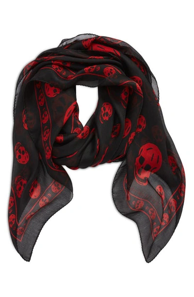Shop Alexander Mcqueen Skull Silk Scarf In Black/ Red