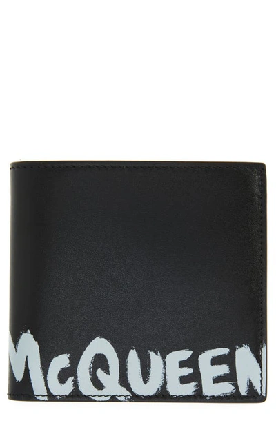 Shop Alexander Mcqueen Graffiti Logo Leather Bifold Wallet In Black/ White