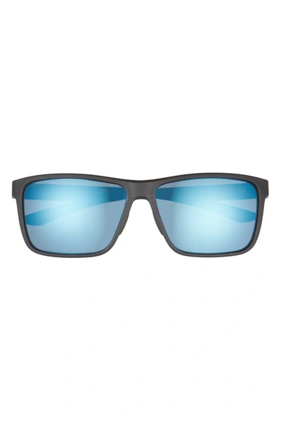 Shop Smith Riptide 61mm Polarized Sport Square Sunglasses In Matte Black/ Blue Mirror