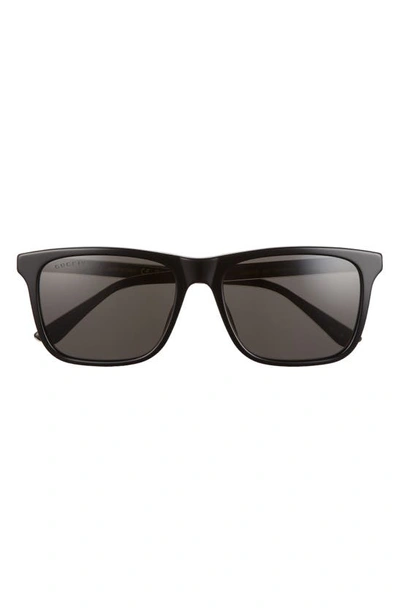 Shop Gucci 57mm Polarized Square Sunglasses In Black/grey