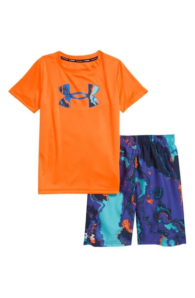 Shop Under Armour Kids' Heat Map Rashguard & Swim Trunks Set In Blaze Orange