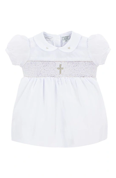 Carriage Boutique Smocked Inset Christening Gown & Bonnet Set In White