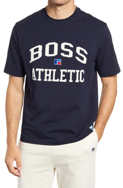 Hugo Boss Boss X Russell Athletic - Cotton Crew-neck T-shirt In Blue