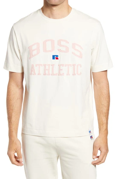 Boss x Russell Athletic varsity logo t-shirt in pink