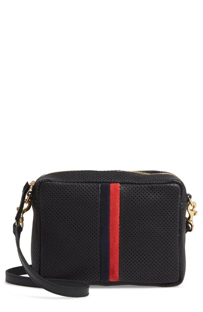 Shop Clare V Midi Sac Perforated Leather Crossbody Bag In Black Perf With Navy