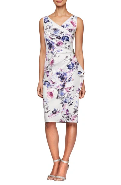 Shop Alex Evenings Side Ruched Cocktail Dress In Ivory Multi